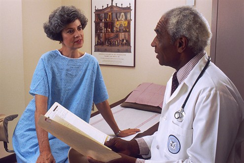 A patient consulting with her doctor