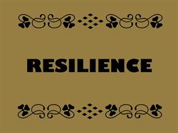 a dark gold sign with the text: "Resilience"